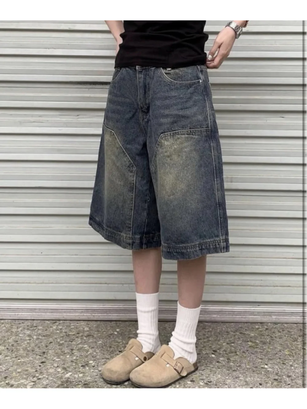 Micas Knee Length Long Straight Leg Denim Bermuda Shorts Y2K Vintage Streetwear